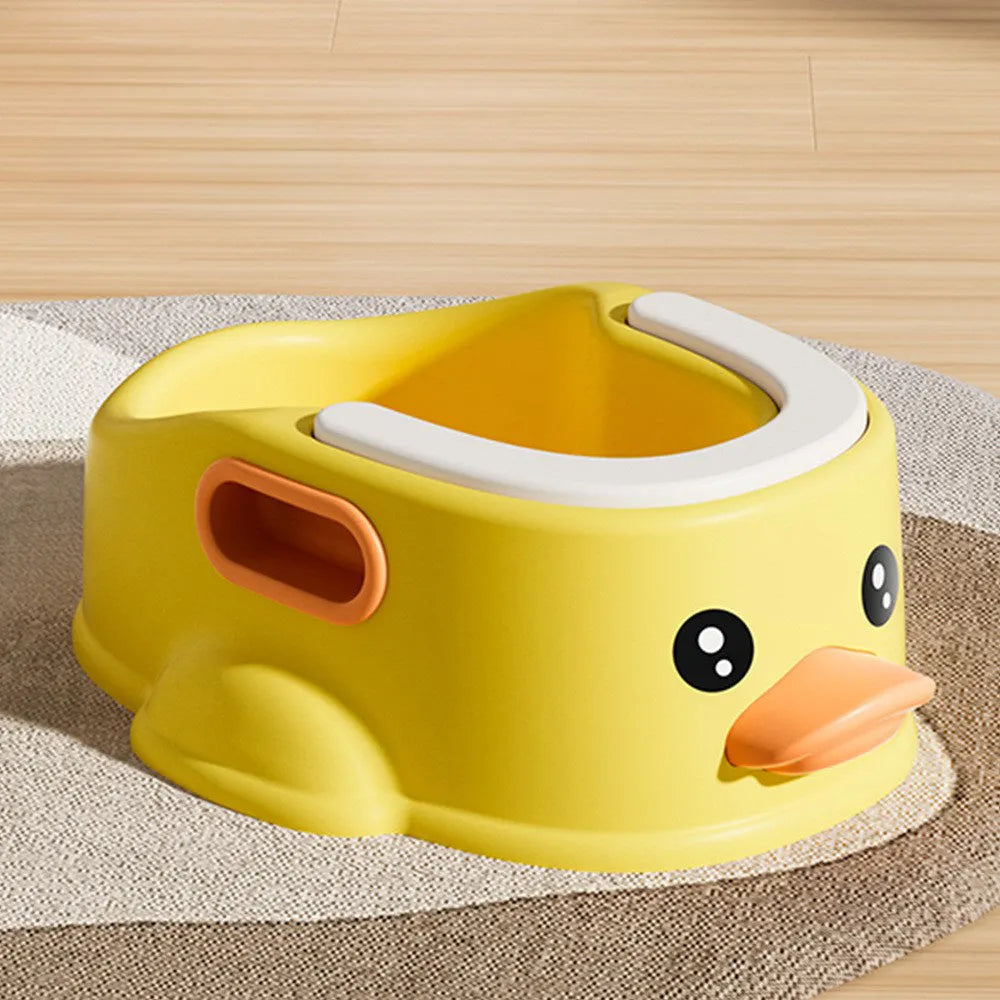 Blue PVC duck-shaped bathtub for dogs and cats on a white background