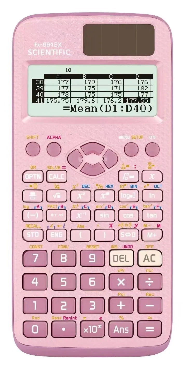 991EX solar scientific calculator in black, blue, or pink colours for complex statistics