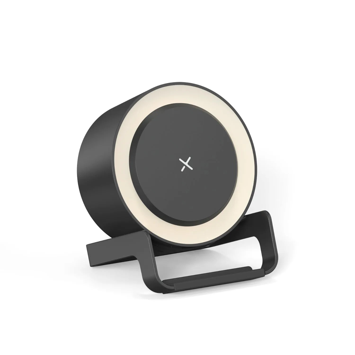 Multi-function wireless charger Bluetooth speaker night light phone holder in white, straw, and black colours, 137.5x170x92mm