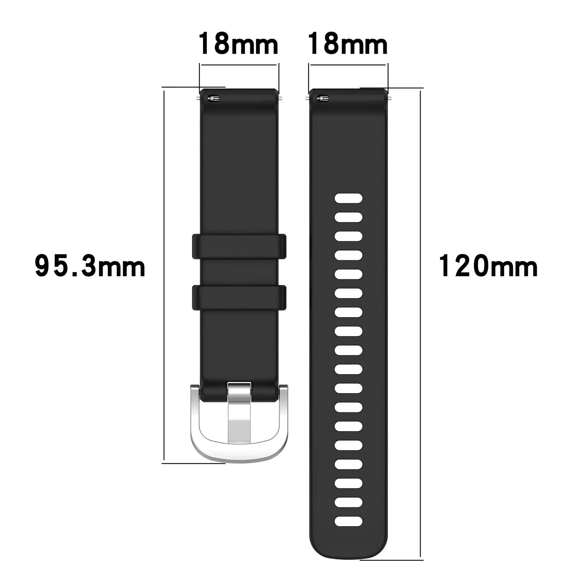 Sports style glossy silicone strap for Garmin watch, 18mm width, black colour, with OPP bag
