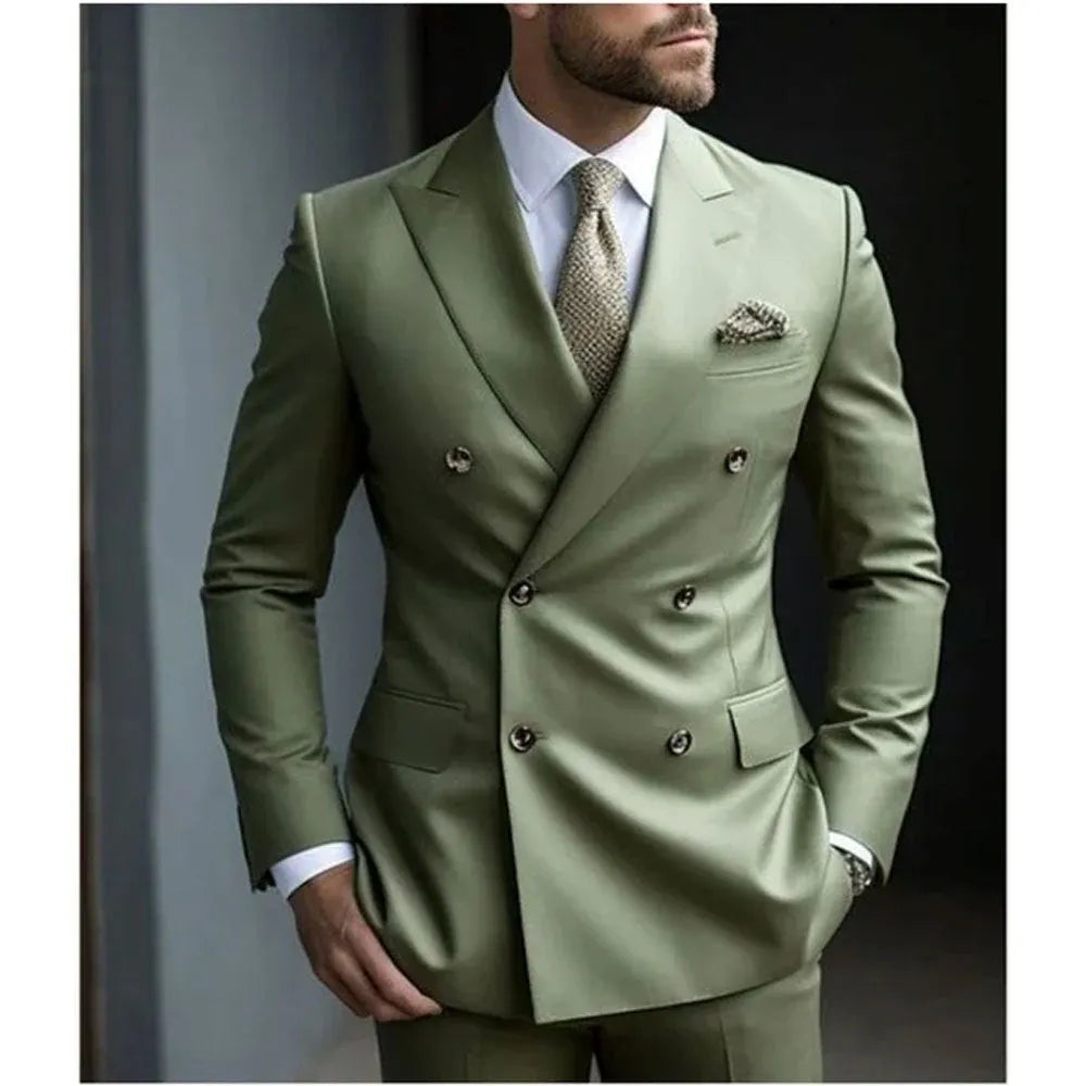 Men's Korean style slim fit two-piece business suit in cotton blend polyester fabric