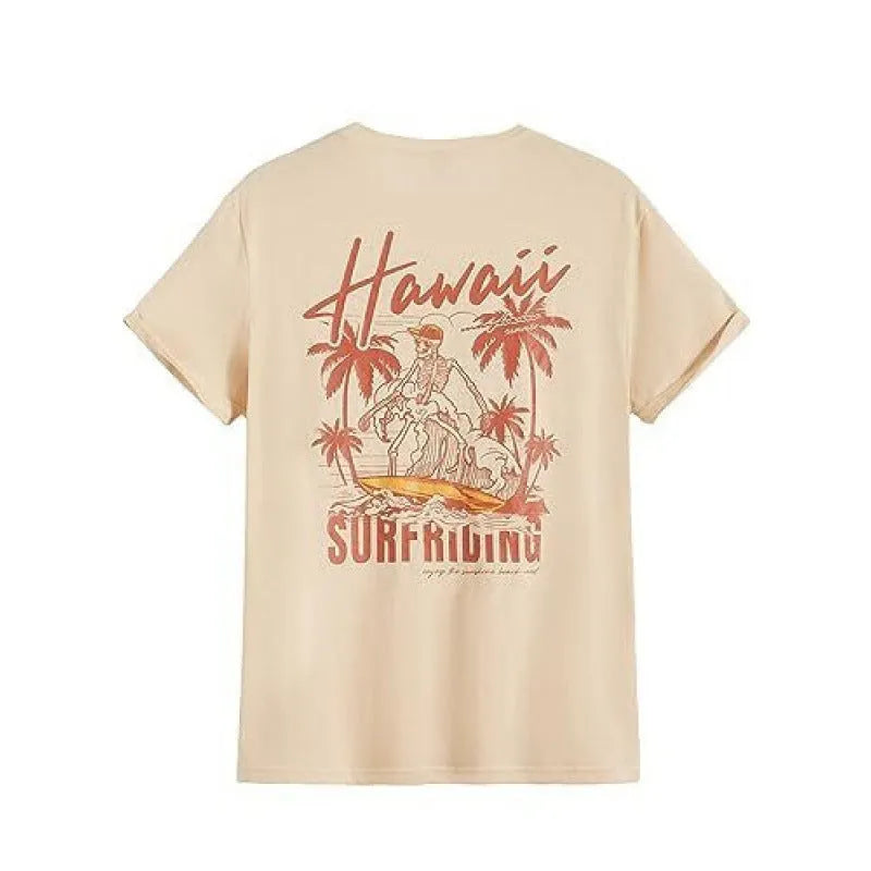 Men's grey printed street style short-sleeved sports T-shirt on a hanger.