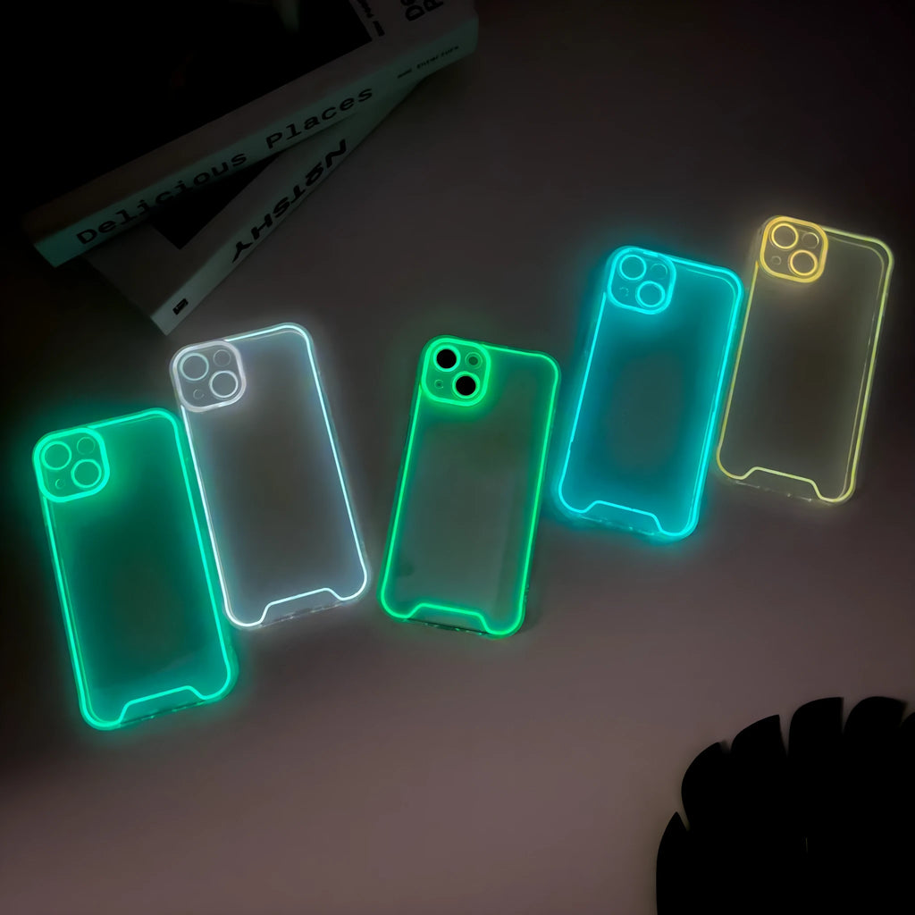 Soft TPU glow-in-the-dark Christmas phone case for iPhone showing blue colour variant on iPhone 14 Pro Max