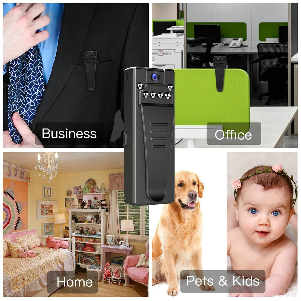 Black 1080p HD home camera with night vision and 90-degree rotation capability