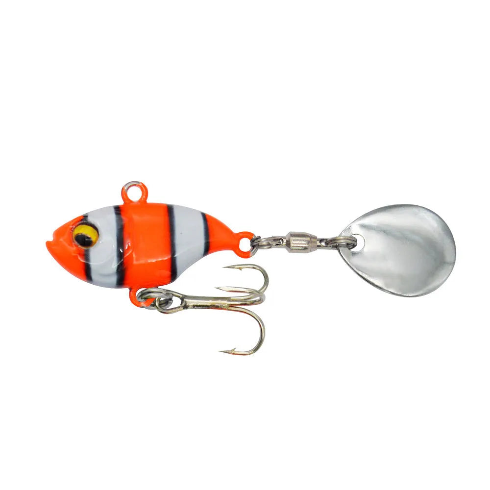 Metal sea fishing iron plate lure with rotating sequins in multiple colour options.