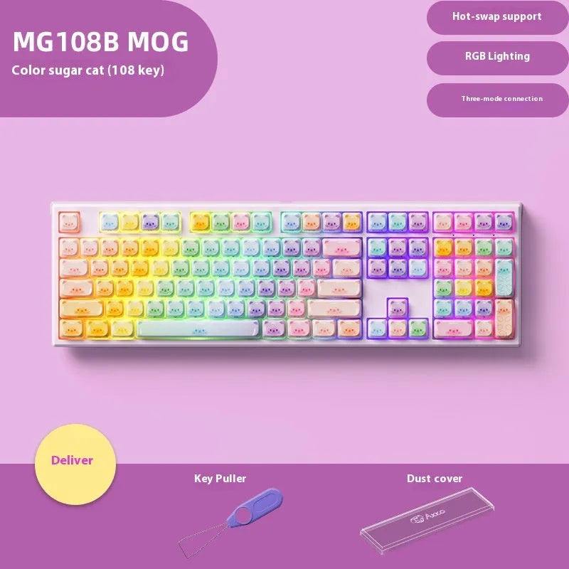Coloured sugar cat themed mechanical keyboard with Bluetooth connectivity in MG108B colour
