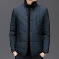 Men's winter short coat in dark blue colour with side seam pockets