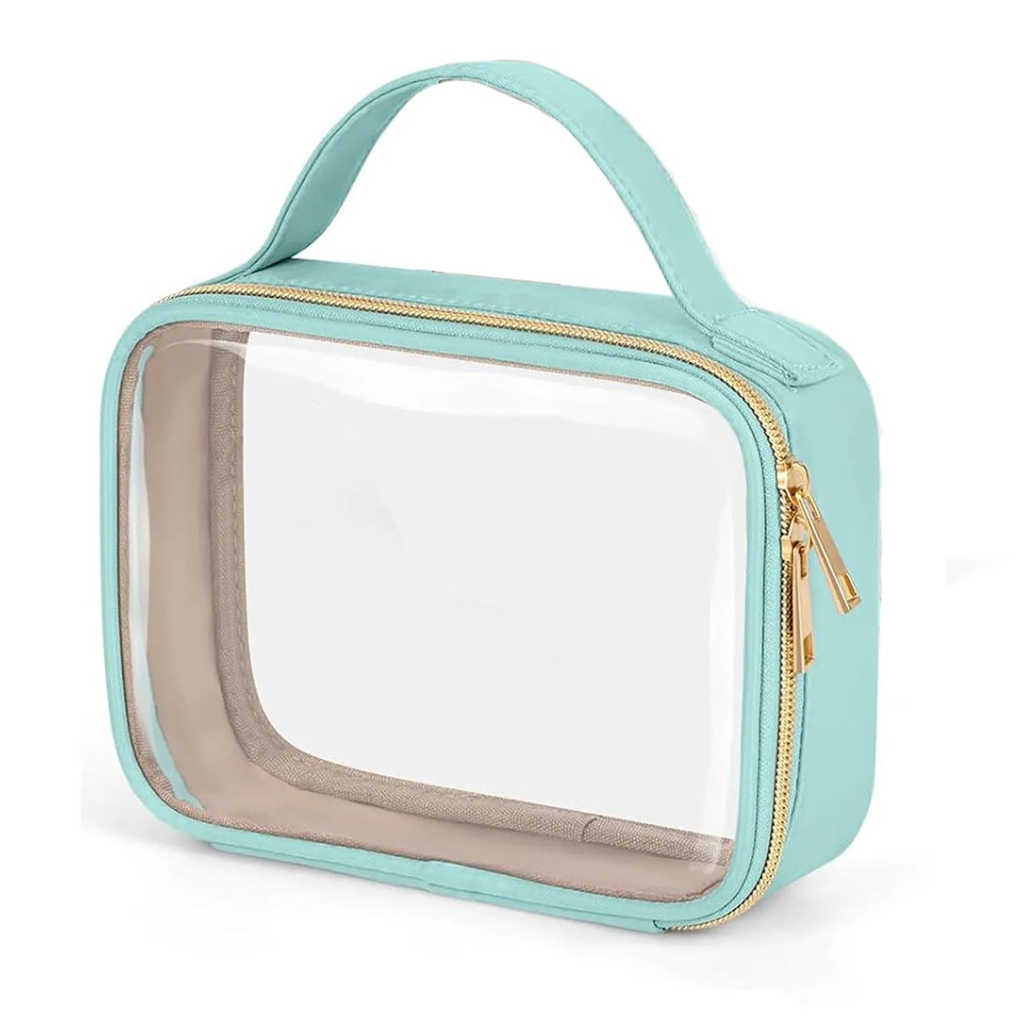 Transparent PVC cosmetic organiser bag with chain in multiple colours including leopard print for lipstick and brush storage.