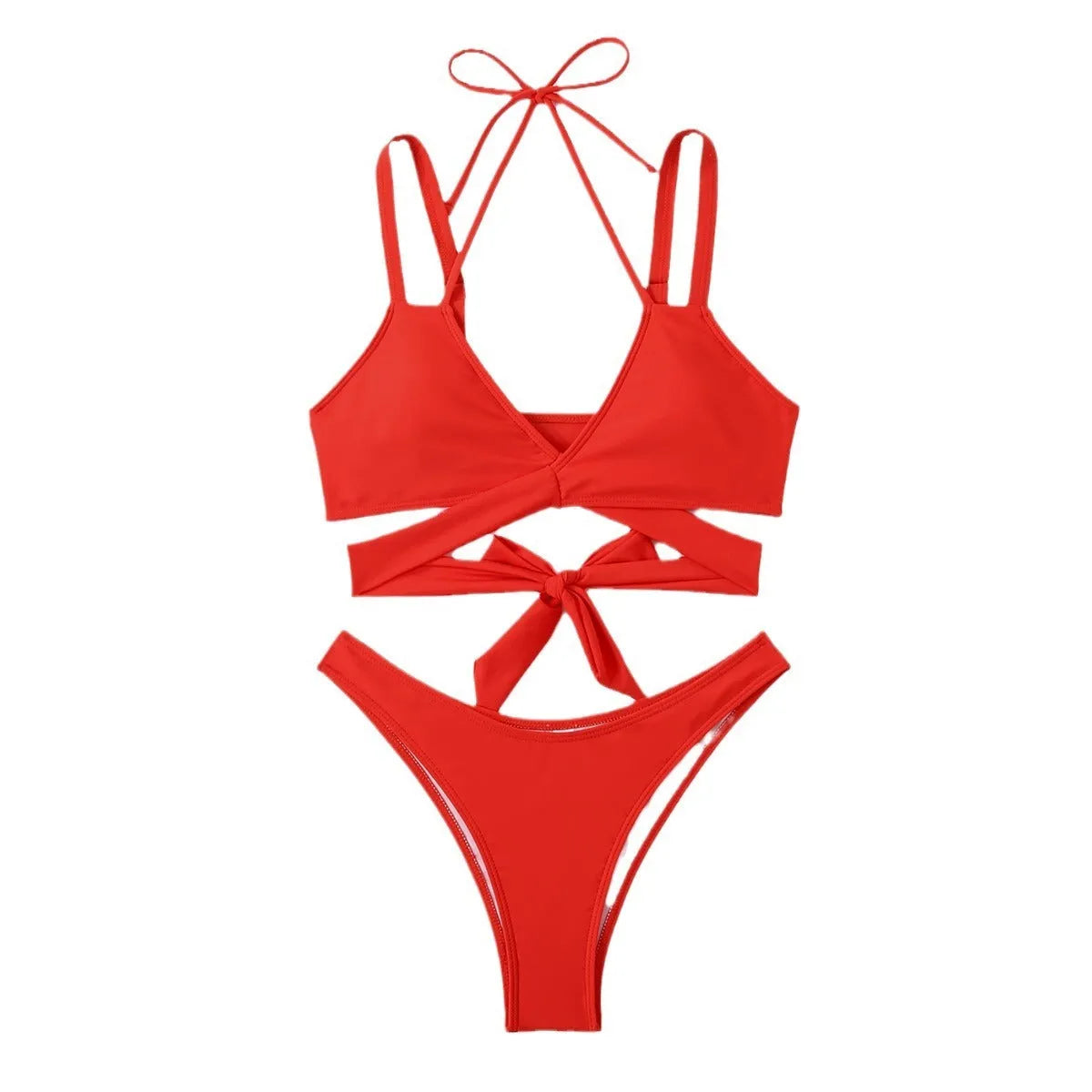 Women's solid colour strap bikini swimsuit in briefs style with multiple colour options