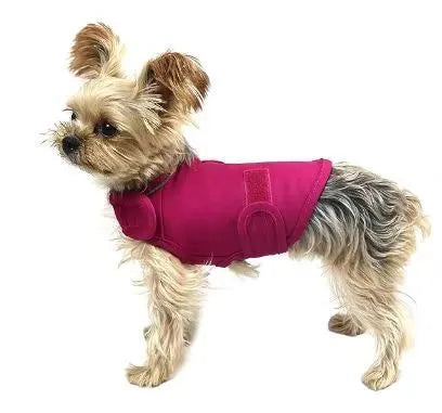 Brown dog anxiety tank top made from Ponte-de-Roma fabric for separation anxiety relief