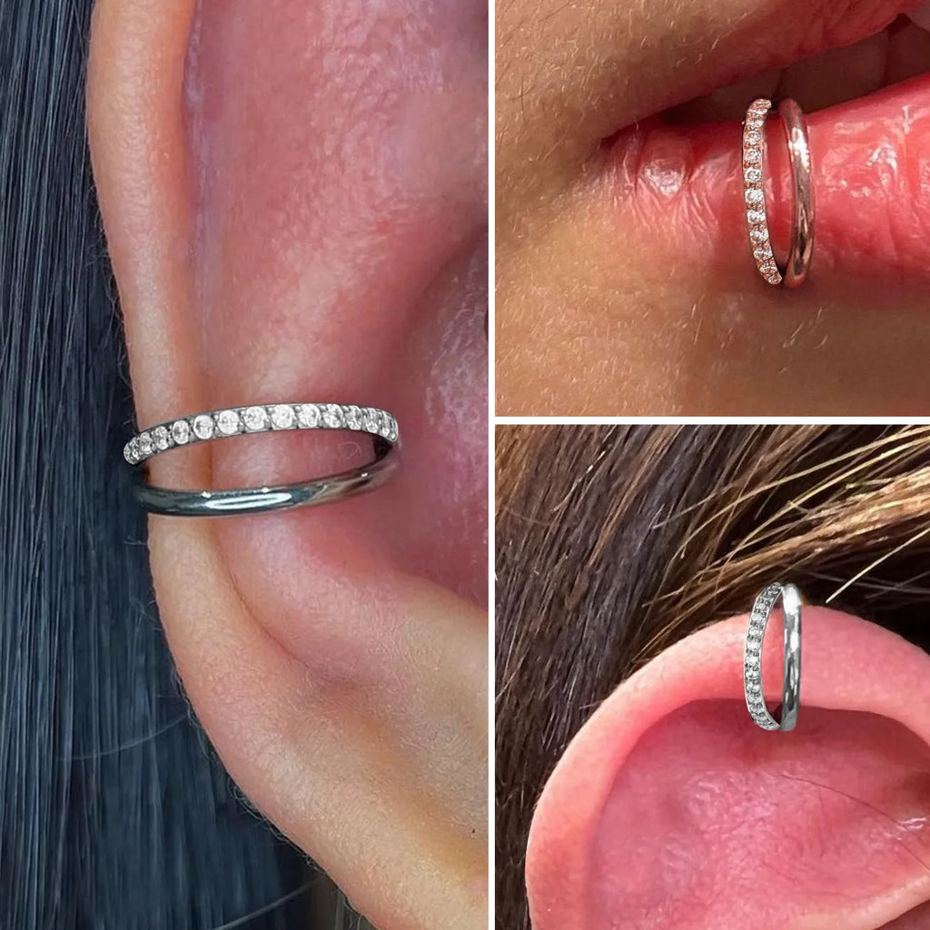 Titanium alloy nose ring piercing jewellery on a plain background showing silver and rose gold colour options.