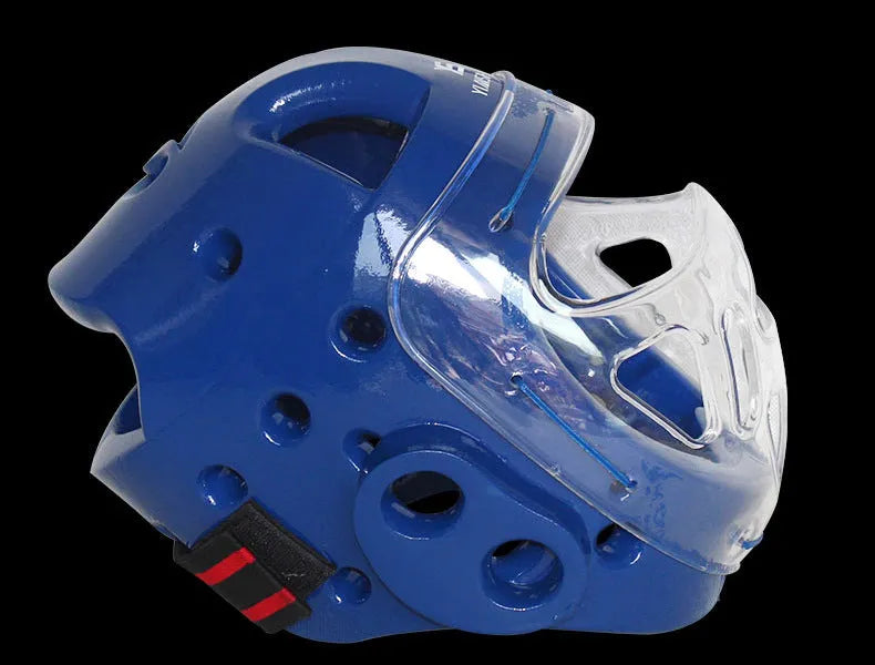 Karate helmet protective equipment for boxing in blue, red, or white colours available in sizes S, M, L, XL