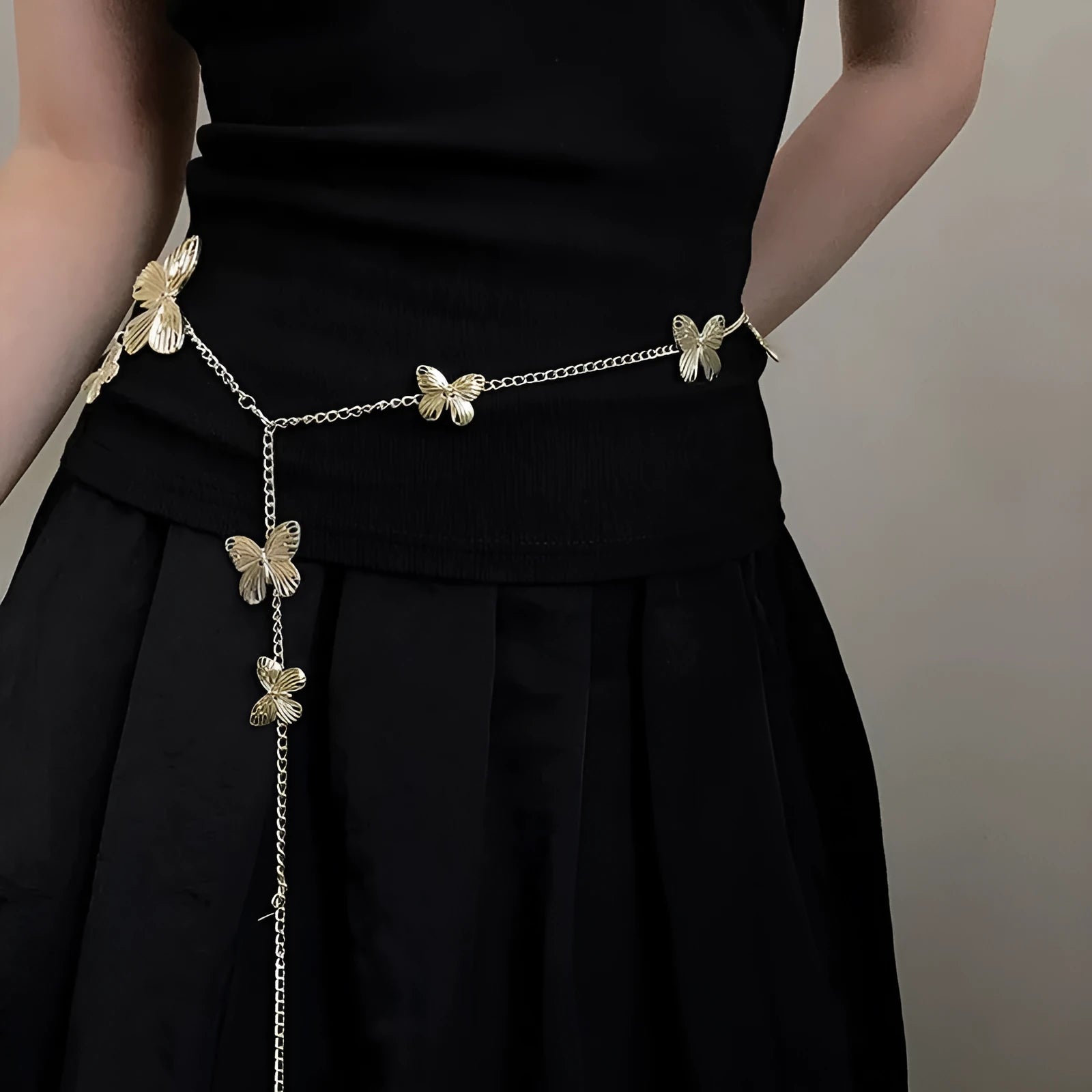 Butterfly waist chain belt with 40cm width in gold alloy finish