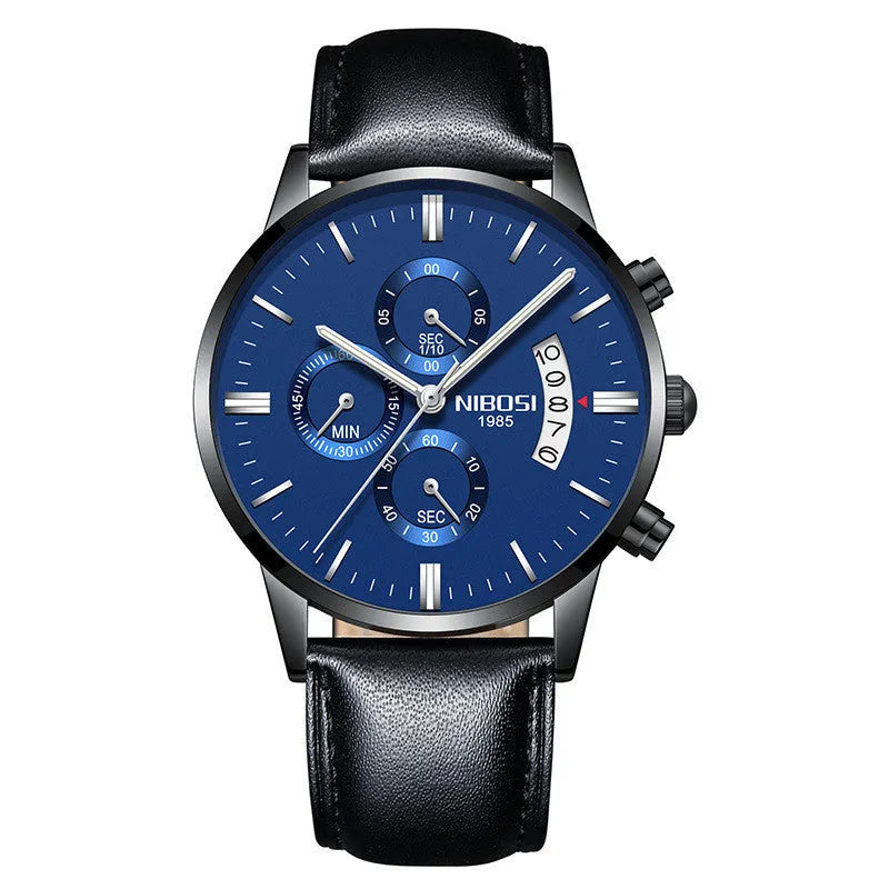 Men's watch with 43mm dial diameter, 11mm thickness, 22mm strap, quartz movement, stainless steel case