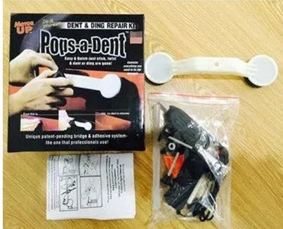 Car dent repair tool with glue gun and three traction gasket strips in color box packaging