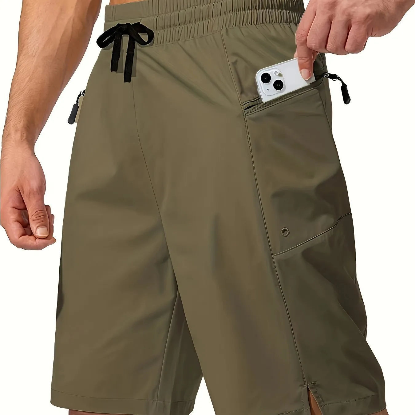 Men's solid colour quick-drying polyester beach shorts in straight-leg cut
