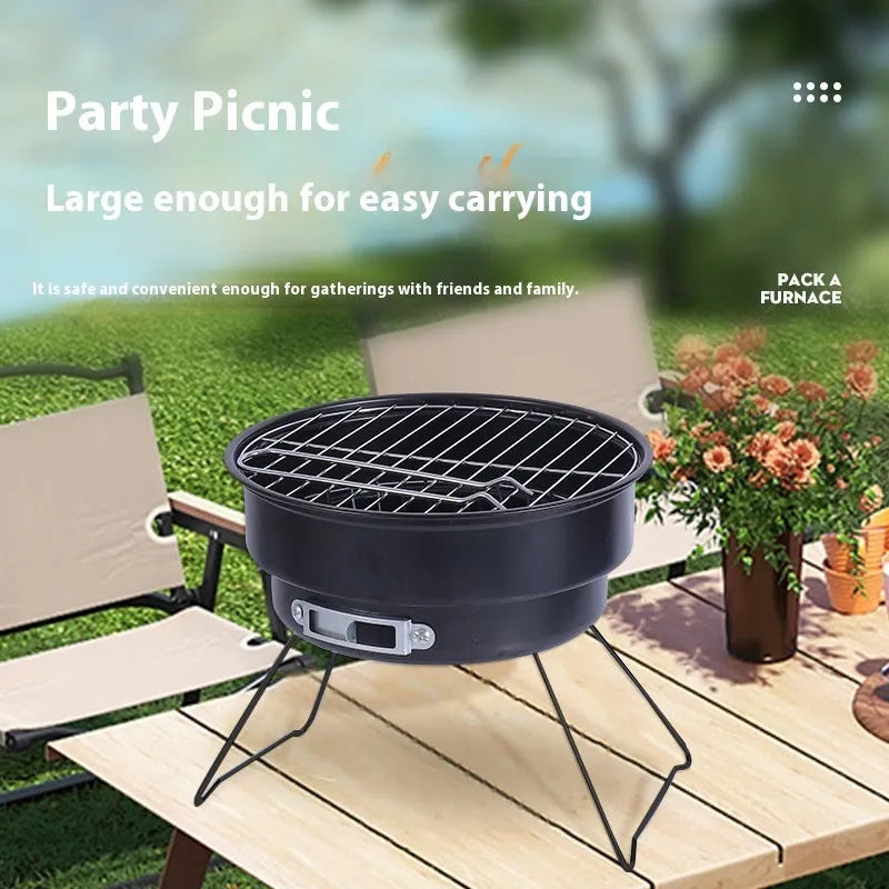 Small folding round ice stove outdoor barbecue set with mesh grill and furnace legs for 1-2 people