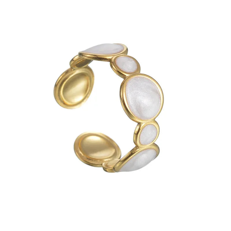 Adjustable stainless steel geometric ring with electroplated finish for women