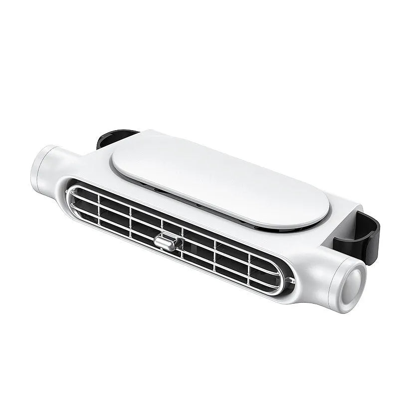 USB plug-in car fan with brushless motor and Velcro mounting for seat ventilation