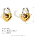 Gold geometric stainless steel earrings, bracelet, and necklace set on a white background.