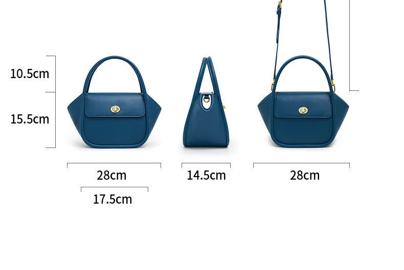Women's leather wing tote bag with cross-body strap and latch closure in various colour options