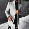 Men's stand-up collar mid-length woolen coat in Grey, front view, available in EU sizes XS to 4XL