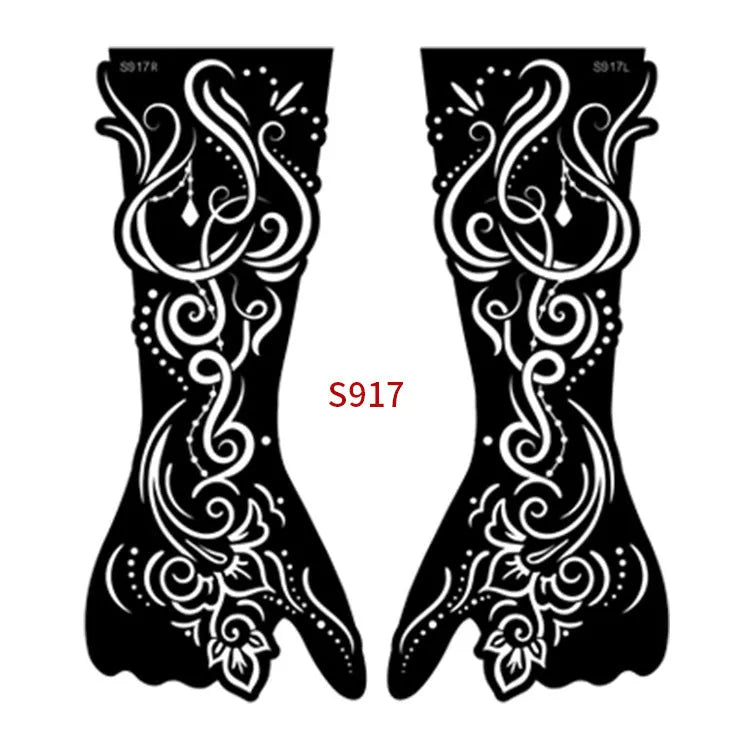 Pack of geometric hollow template tattoo stickers with machine-cut paper stencils for DIY art.