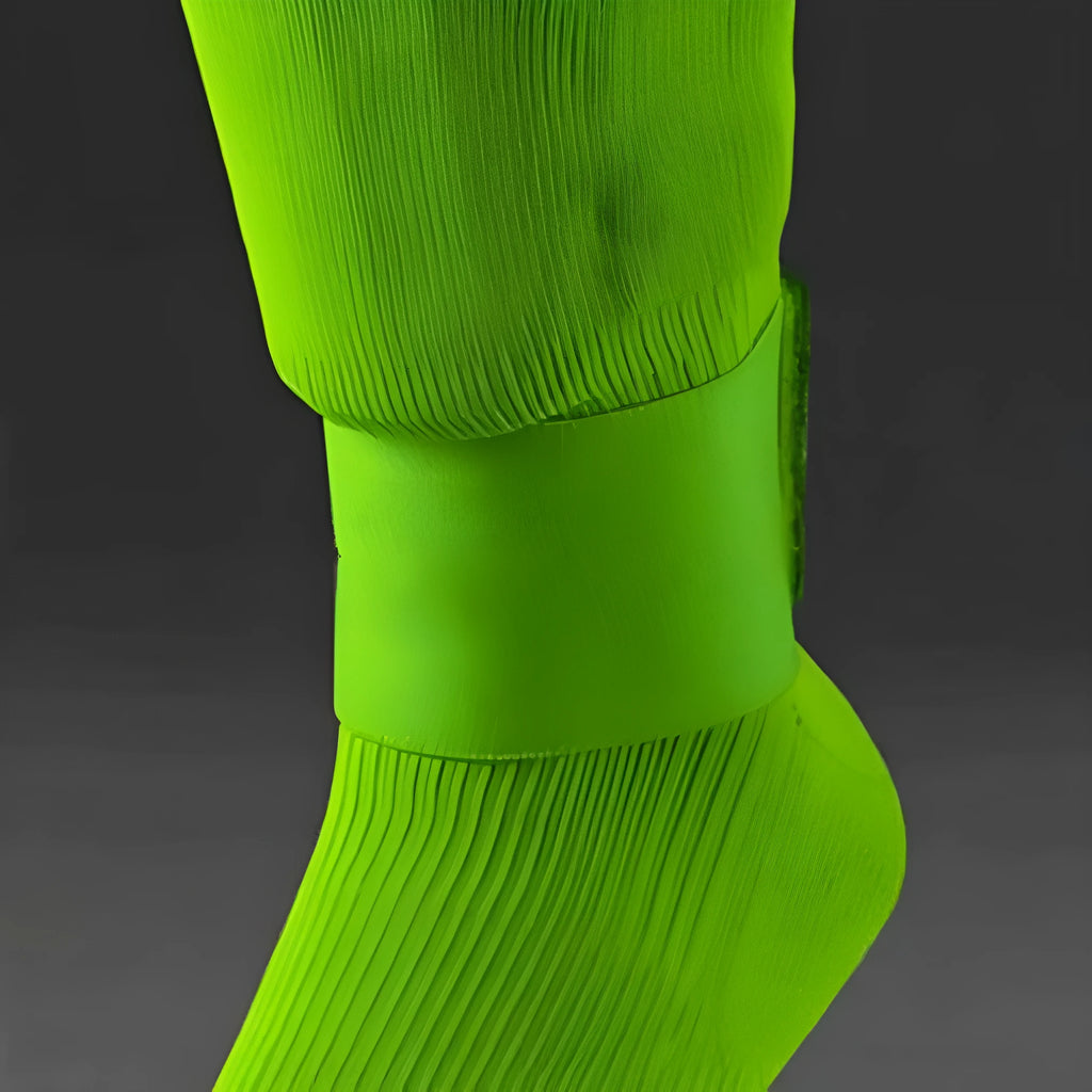 Football shin guard magic tape belt in red, blue, black, or white colours showing flexible rubber construction