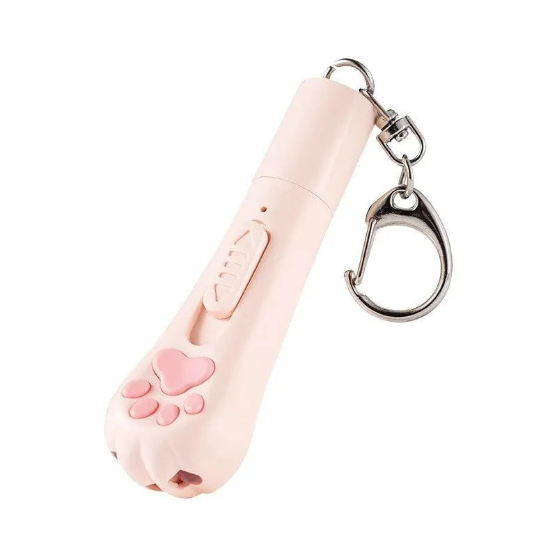 Rechargeable cat teaser pen light toy in pink, cream, and sky blue colours with Self-Hi button.