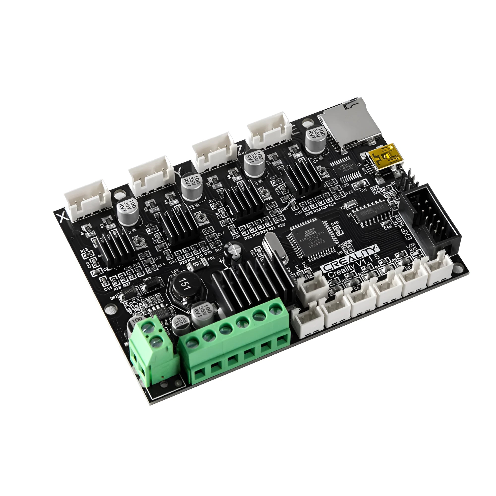 Black 3D printer mute motherboard V.1.1.5 with glass fibre construction, 70.38 by 101.06 millimetres