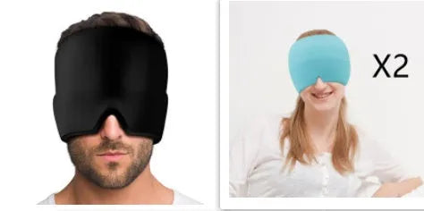 Black elastic gel cold compress eye mask for headache relief with measurements