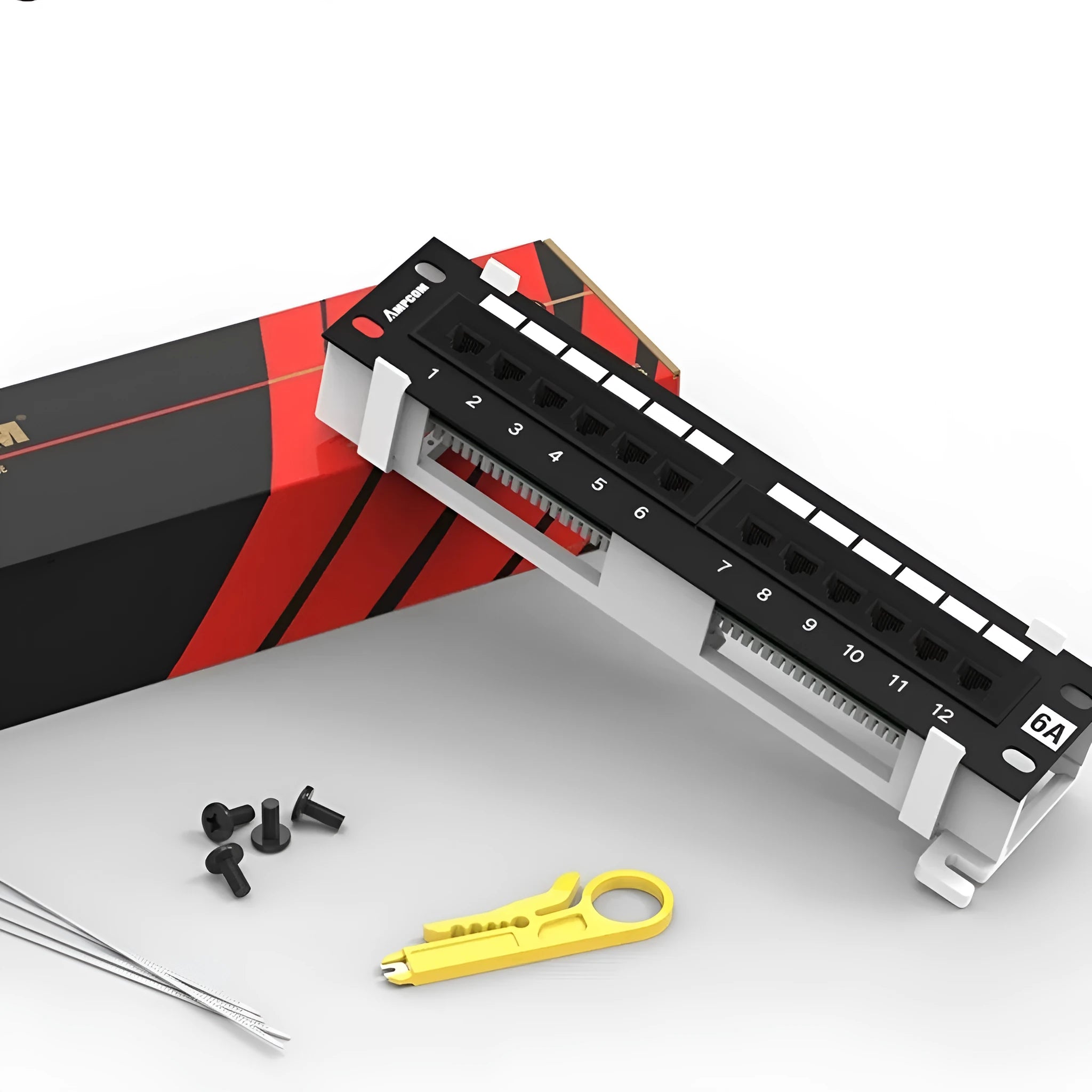Black 12-port network distribution frame with cold rolled steel construction for home cable wiring