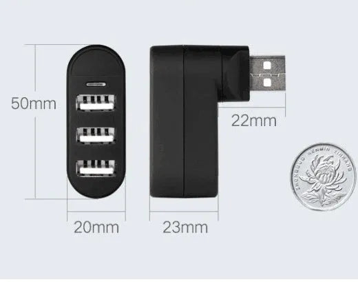 USB 2.0 four-port expansion hub in black and white colour options showing multiple USB ports