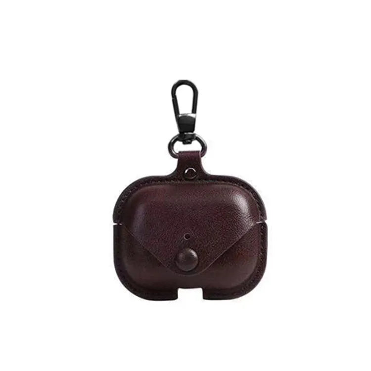 AirPods Pro protective leather case in hot-pressed PU material showing precise dimensions and multiple pattern options
