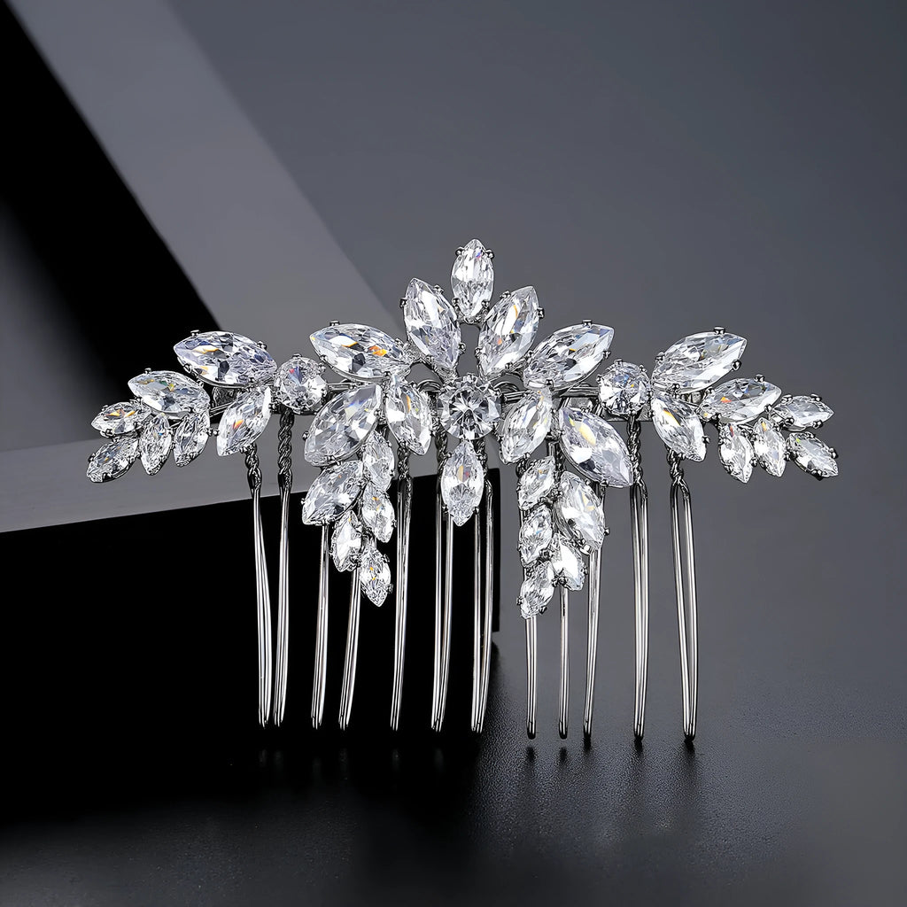 Bridal copper inlaid zircon hair accessory in flower shape with electroplated finish