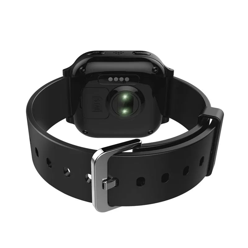 Black smart positioning watch for the elderly with a wrist strap and visible SOS button.