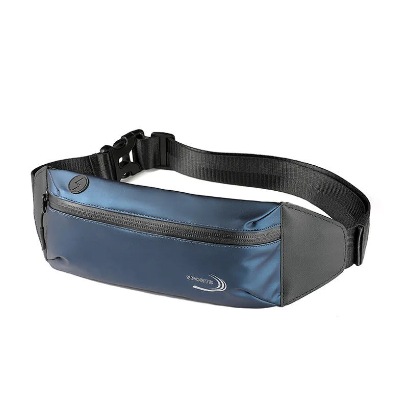 Men's waterproof waist bag in Derm Oxford polyester showing compact 45cm design