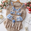 Light blue embroidered lace push-up bra set with transparent mesh design and matching underwear