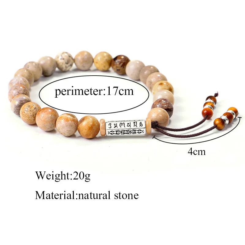 Wood colour stone bead bracelet with original design in retro simple style