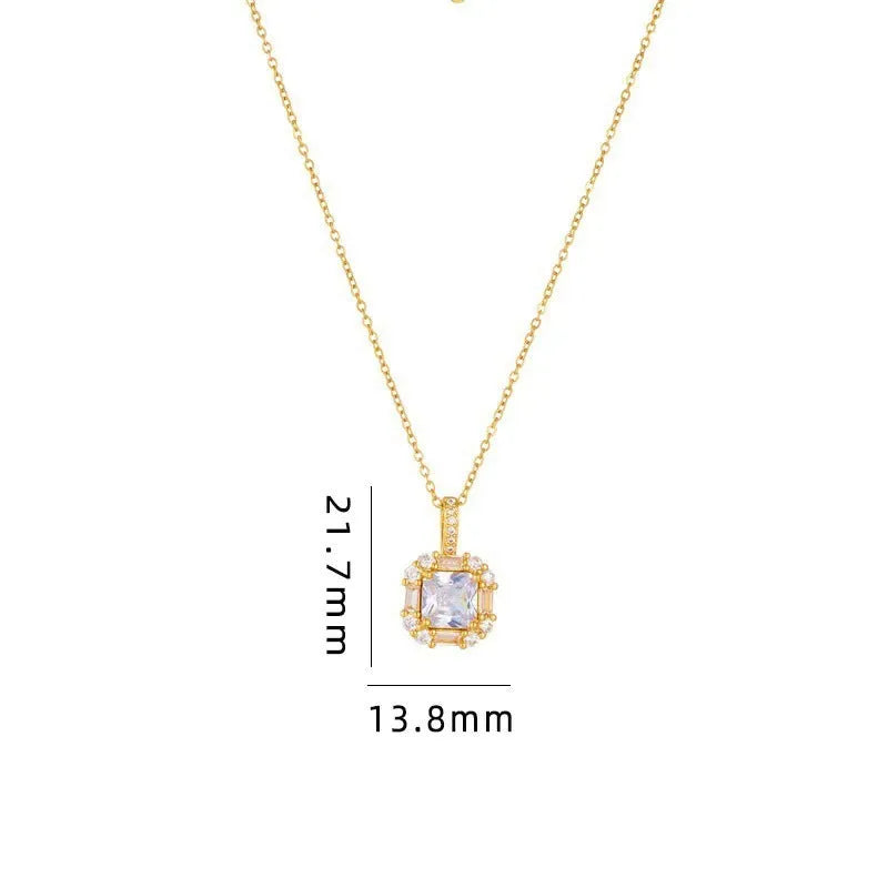Women's geometric titanium steel clavicle chain with mixed gemstone inlay and gold finish