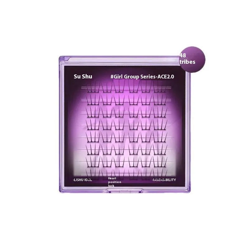Reusable artificial fibre false eyelash stickers in cluster packs, 12 or 48 counts, with glue and tweezers option
