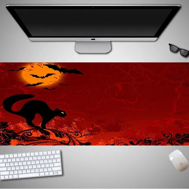 Oversized Halloween computer mouse pad with seasonal graphics and non-slip rubber base