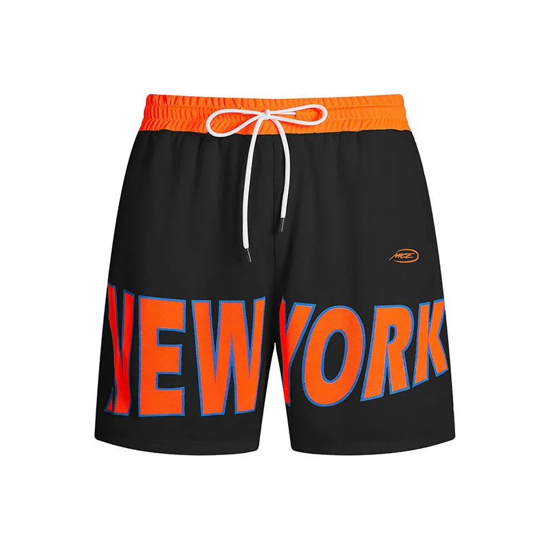 Men's Korean style casual shorts with printed letter detailing in straight-leg design