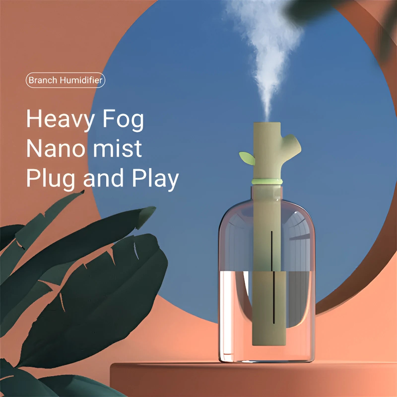 Transparent plastic USB portable humidifier with water tank on desk
