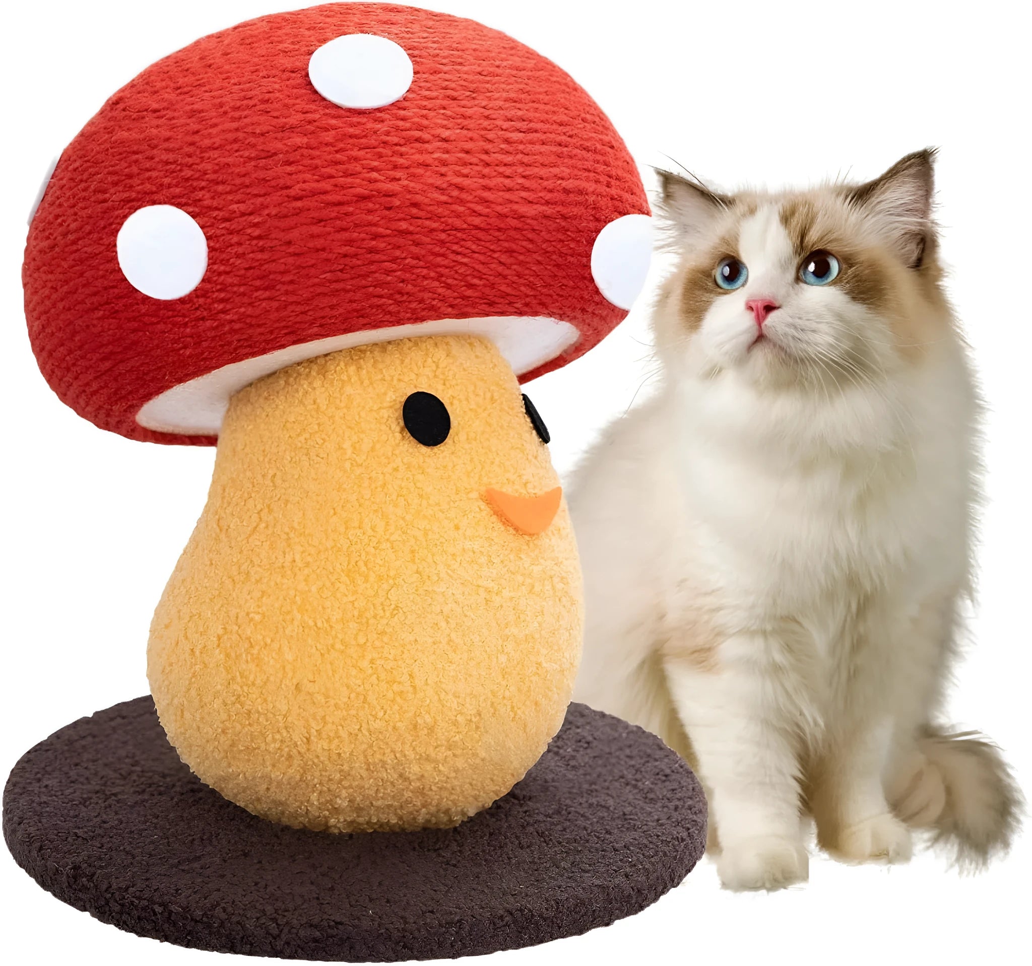 Foldable accordion design cardboard cat scratcher with mushroom-shaped round board for furniture protection