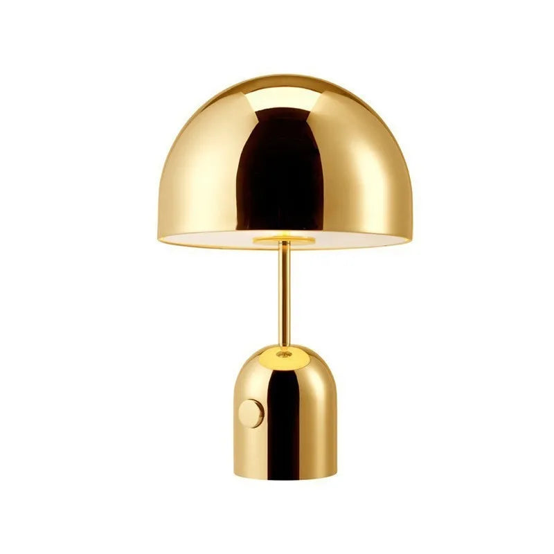 Mushroom-shaped table lamp with a metal base in rose gold finish