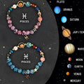 Two natural stone beaded bracelets on a stretch cord showing different zodiac sign charms.