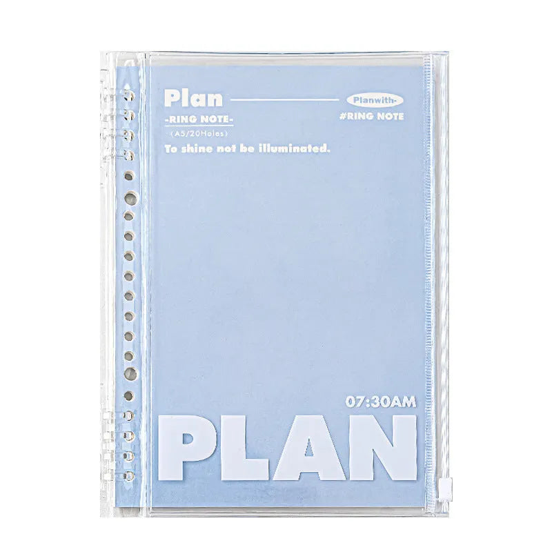 A5 PVC spiral bound notebook in blue colour showing loose binding mechanism