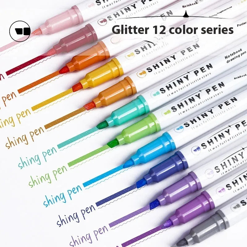 Set of four Sparkling Star River glitter highlighter pens in pastel colours with slanted tips.
