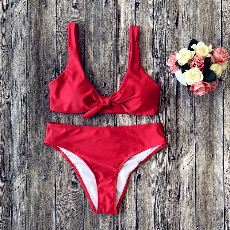 Pure colour polyester bikini swimwear set in European styling
